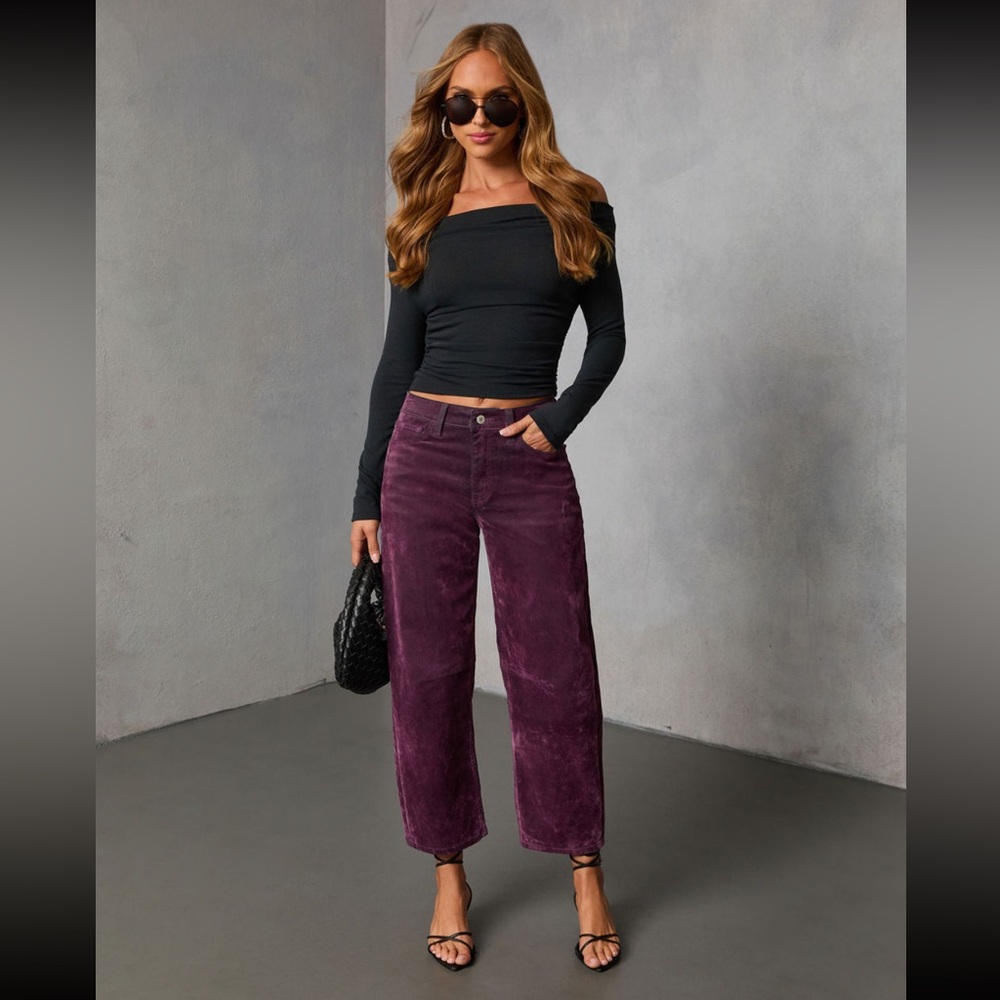VICI Namie Stretch Velvet Barrel Leg Jeans
